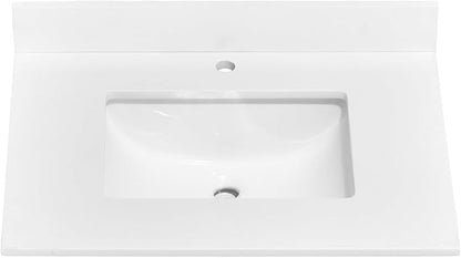 30" x 22" Vanity Top, Quartz Vanity Sink Top in Pure White, with One Sidesplash & One Backsplash, with Undermounted Rectangular Sink,Single Faucet Hole for Vanity Top with Sink