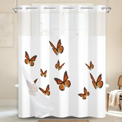 No Hook Shower Curtain with Snap in Liner 71x74 Inch