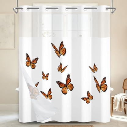 No Hook Shower Curtain with Snap in Liner 71x74 Inch