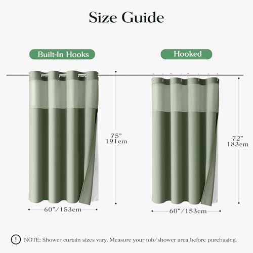 Dynamene Sage Green Hook Free Waffle Shower Curtain & Snap-in Liner,60x75