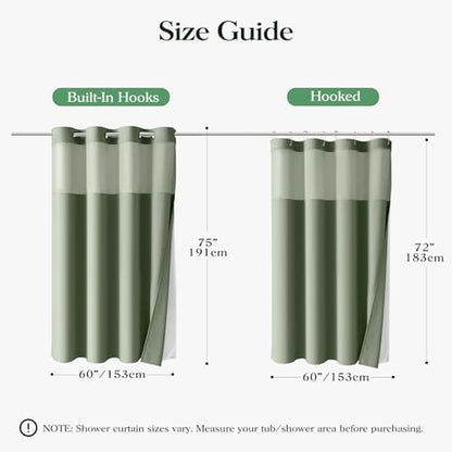 Dynamene Sage Green Hook Free Waffle Shower Curtain & Snap-in Liner,60x75