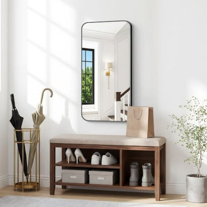 BONEWEI 20x36 inch Bathroom Mirror,Black Rectangle Mirror,Wall Mounted Bathroom Frame Vanity Mirror with Round Corner for Bedroom Living Room,Entryway Hangs Horizontal or Vertical