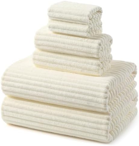 REDKISS Cream Microfiber Bath Towels Set 6 Piece - 70x35 Inches Oversized Bathroom Towels Set of 6 Large,Highly Absorbent Soft Shower Towels for Hotel,Gym 2 Bath Sheet 2 Hand Towel 2 Washcloths