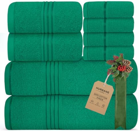 8 Piece Bath Towels for Bathroom - 100% Cotton, Soft Absorbent Bathroom Towels Set - 2 Extra Large Bath Towels, 2 Hand Towels & 4 Washcloths - Hotel Spa Thick Plush Towel, Kelly Green