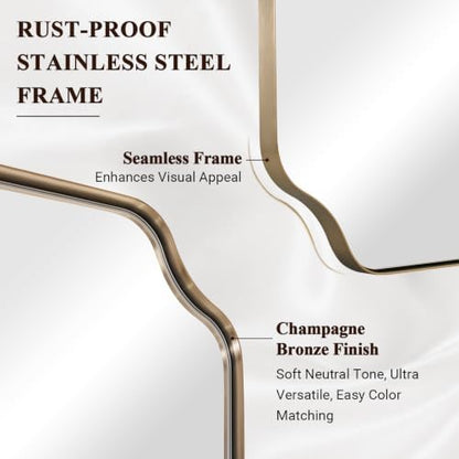 ANDY STAR 30"x40" Champagne Bronze Scalloped Mirror for Bathroom Sink