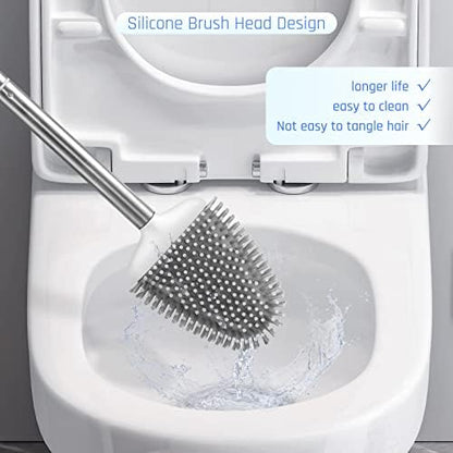 Sellemer Silicone Toilet Brush, Ventilation Slots Base Holder 2 Pack, White