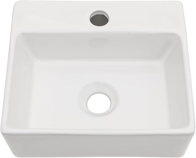 13 Inch Wall Mounted Bathroom Sink, White 13" x 11" Compact Ceramic Wall Mount Vessel Sink Basin, Rectangular Small Bathroom Sink for Powder Room, RV, Apartment, Guest Bathroom