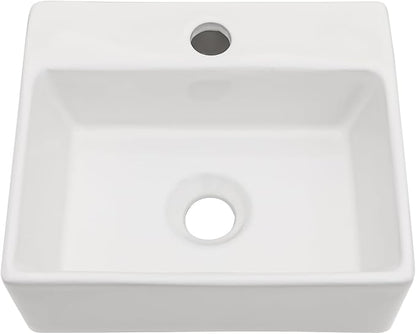 13 Inch Wall Mounted Bathroom Sink, White 13" x 11" Compact Ceramic Wall Mount Vessel Sink Basin, Rectangular Small Bathroom Sink for Powder Room, RV, Apartment, Guest Bathroom