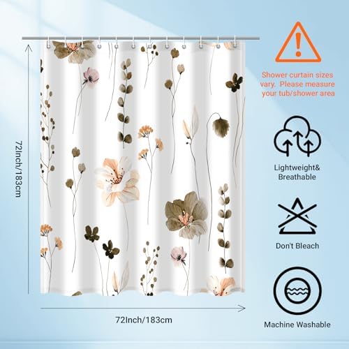WITHLOC Floral Shower Curtains for Bathroom, Khaki, 72" W x 72" L