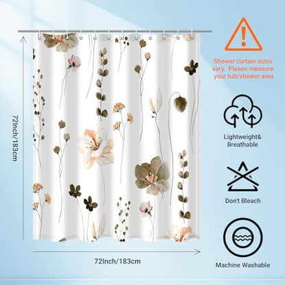 WITHLOC Floral Shower Curtains for Bathroom, Khaki, 72" W x 72" L