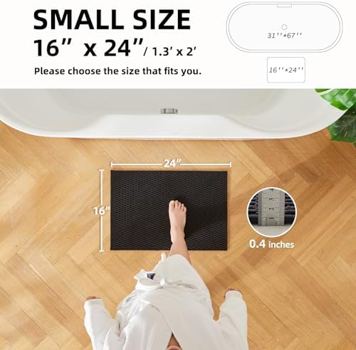 TYUU Black Bathroom Rugs Non Slip Washable, Super Absorbent Thin Bath Mat Small Quick Dry Low Pile Bathroom Rug, Black 16''x24''