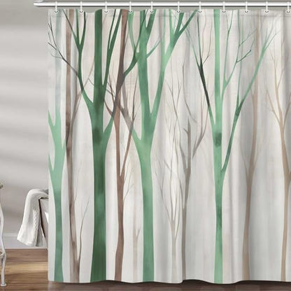 Birch Forest Abstract Shower Curtain Farmhouse Bathroom Decor 72X84 Inch