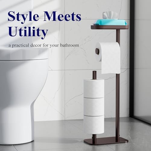 Kitsure Metal Toilet Paper Holder Free Standing, Medium, Brown