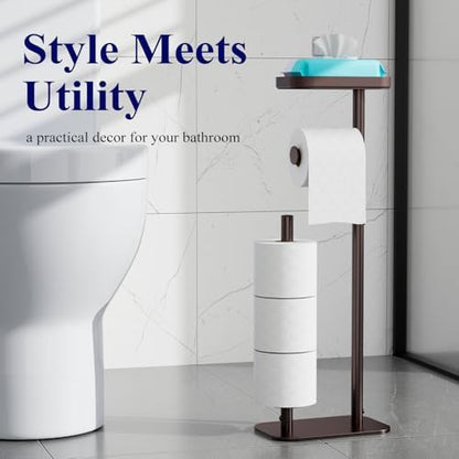 Kitsure Metal Toilet Paper Holder Free Standing, Medium, Brown