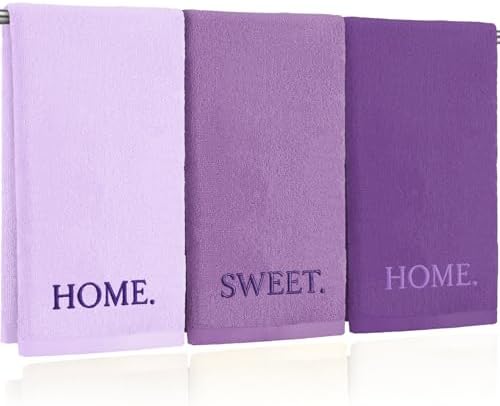 FuWeave 3 Pcs Purple Decorative Hand Towels for Bathroom, Home Sweet Home