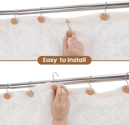 Wood Shower Curtain Hooks Rust Proof, Boho Shower Curtain Hooks Decorative, 12 Pack Shower Hooks for Shower Curtain, Shower Curtain Hangers Hooks (Wood,12)