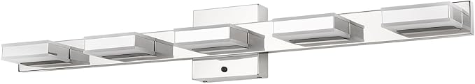 mirrea 32" 5 Light 3CCT LED Chrome Bathroom Vanity Light Fixture | Over Mirror,Bathroom Lighting,3000K/4000K/5000K ,Dimmable,Rust-resistant,Moisture-resistant,Acrylic shade,Wall Mount