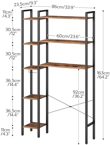 HOOBRO Over The Toilet Storage Rack, 8-Tier Bathroom Organizer Over Toilet Shelf | freestanding Over the Toilet Storage for Toilet Paper Holder,Space Saver, Rustic Brown and Black BF86TS01
