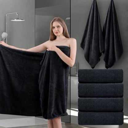 Ycosy Black Bath Towels Set 35x70 Inches - Luxury 600 GSM Oversized Bath Sheet Towel,Extra Large Microfiber - Quick Dry,Highly Absorbent,Super Soft Shower Towels Spa Hotel Bathroom Towel Set (4-Pack)
