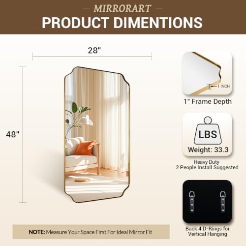 MIRRORART 28x48’’ Gold Bathroom Mirrors for Wall, Full-Length Mirror