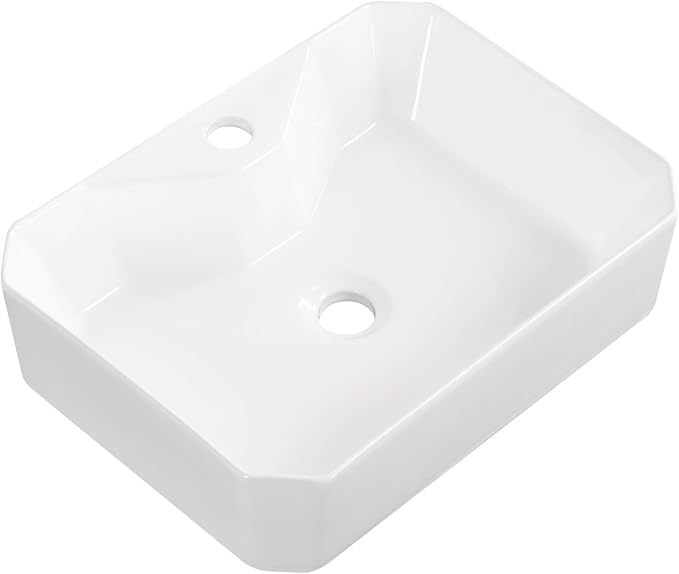 Vessel Sink 20"x15" Rectangular Bathroom Sink Modern White Porcelain Ceramic Above Counter Drop-in Vanity Sink for Bathrooms Art Basin with Faucet Hole
