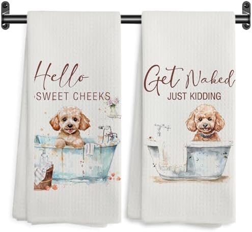Funny Poodle Hand Towels, Hello Sweet Cheeks Bathroom Decor, Poodle Gifts Decorative Hand Towels for Bathroom Washroom Restroom, Gifts for Poodle Lovers, 16x24 Inch Set of 2