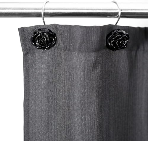 Black Rose Shower Curtain Hooks: Cute Flower Bathroom Curtain Rings, 12Pcs
