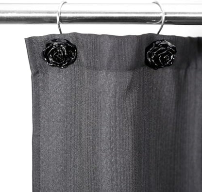 Black Rose Shower Curtain Hooks: Cute Flower Bathroom Curtain Rings, 12Pcs