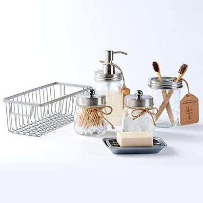 SheeChung Mason Jar Bathroom Accessories Set, Rustic, 6Pcs, Brushed Nickel