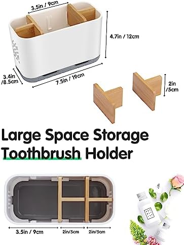 GFWARE Toothbrush Holders for Bathrooms - Bamboo Divider Toothbrush and Toothpaste Holder with Drainage, Kids Electric Toothbrush Organizer for Bathroom Countertop, White Tooth Brush Holder