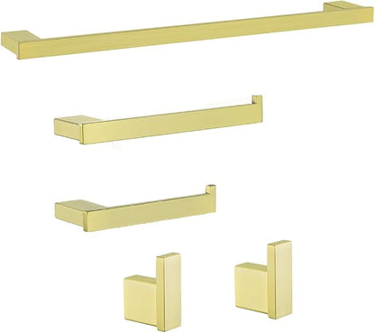 5-Pieces Brushed Gold Bathroom Accessories Set, Stainless Steel Bathroom Hardware Set, 23.6 Inch Bath Towel Bar Set, Towel Hooks,Towel Racks for Bathroom Wall Mounted,SE96009S-5BG