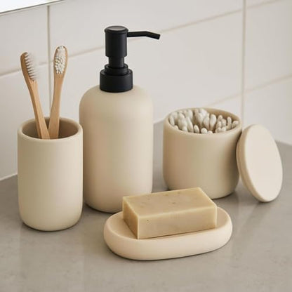 Ava Nord Modern Minimalist Ceramic Bathroom Accessories | Set of 4 | Cream