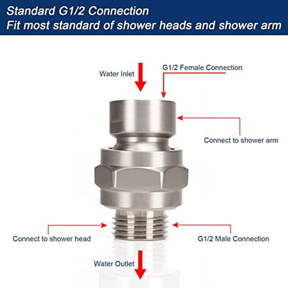 NearMoon Shower Head Swivel Ball Adapter - Solid Brass Shower Connector Ball Joint Adjustable Universal Shower Arm Extension Component (Brushed Nickel)