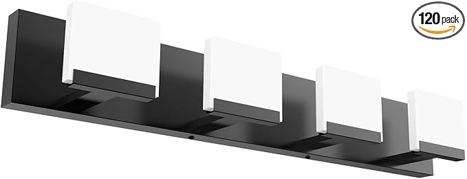 Ralbay 4 Light Black Bathroom Vanity Light Fixtures Acrylic Matte Black Vanity Light Fixtures LED Modern Bathroom Vanity Lights Over Mirror