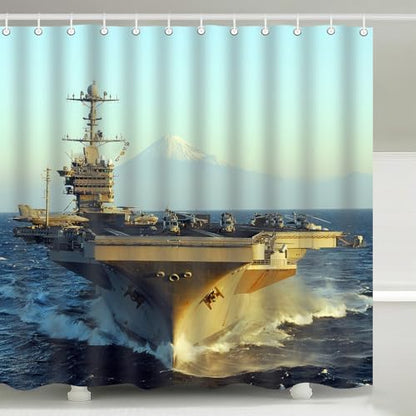 US Navy Aircraft Carrier Military Shower Curtain with Hooks 72 x 72 Inches