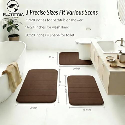 Memory Foam Bath Mat Set 3 Piece，Super Soft Absorbent Bathroom Rug Non Slip, Quick Dry,Machine Wash, Perfect Plush Bathroom Rugs,Home Decor Accessories,Coffee