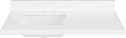 ARIEL 43 inch Bathroom Vanity top with Sink, 1.5 Inch Thick Miter Edge White Quartz top, Left Offset Vanity top with Rectangle Porcelain Sink, Includes Backsplash