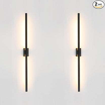 Only Suitable for Small Junction Box Set of 2 Dimmable Hardwired Linear Black LED Wall Sconce Narrow Small Base 40 Inch Vanity Wall Light for Living Room Bedroom (2 Pack, 40'', Black, Dimmable)