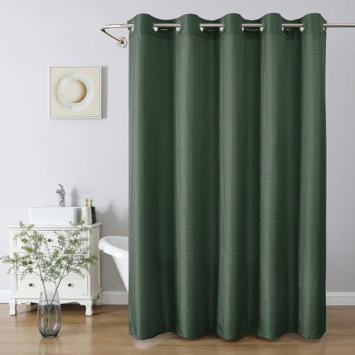 No Hook Waffle Shower Curtain, No Liner Needed, 71x74 Inch, Velvet Green