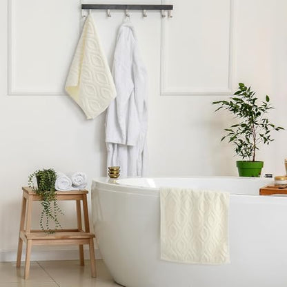 SmoothNovelty 2 Pcs Cream Ivory Geometric Jacquard Hand Towels for Bathroom