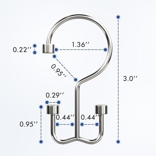 Bathway Shower Curtain Hooks Nickel Shower Curtain Rings, 12 Pcs Metal Double Hooks Rings Rust Proof for Bathroom Shower Curtain Rod