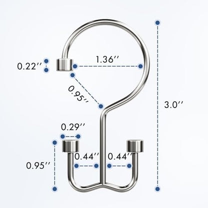 Bathway Shower Curtain Hooks Nickel Shower Curtain Rings, 12 Pcs Metal Double Hooks Rings Rust Proof for Bathroom Shower Curtain Rod