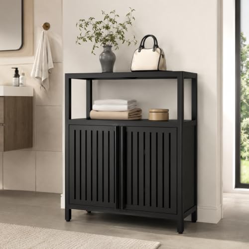 Bamboo Storage Cabinet, Black Freestanding Bathroom Cabinet