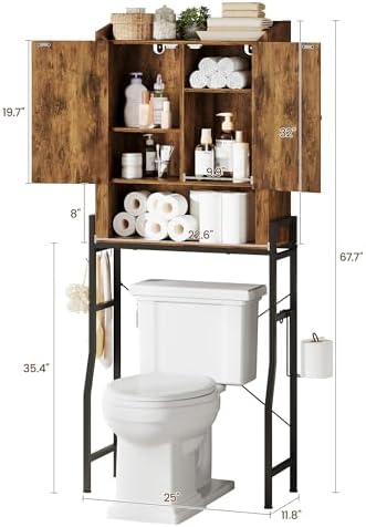 Memobarco Over The Toilet Storage Cabinet with Metal Stand, Rustic Brown
