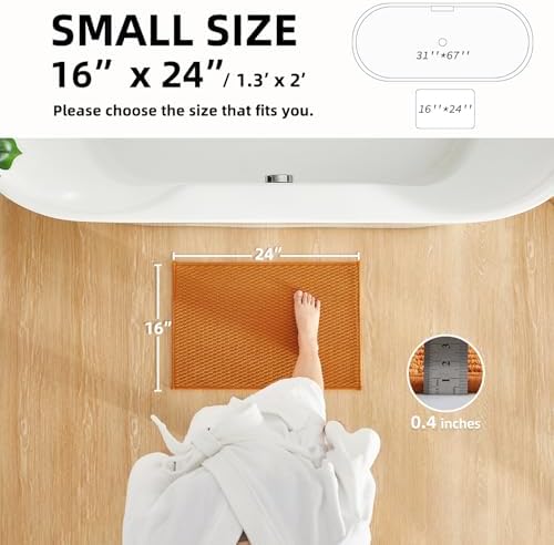 TYUU Bathroom Rugs Non Slip Washable, Super Absorbent Thin Bath Mat Small Quick Dry Low Pile Bathroom Rug, Orange 16"x24"