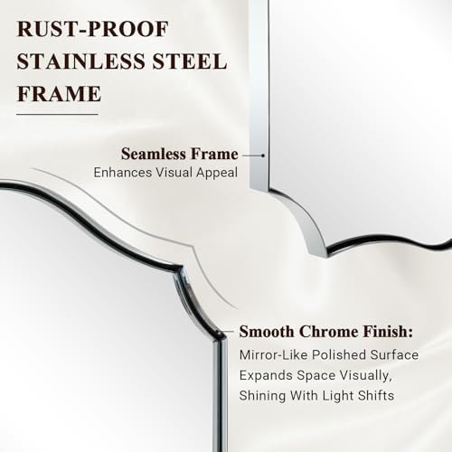 ANDY STAR Chrome Bathroom Mirror, 24x40 Inch Polished Silver Scalloped Mirror, Bathroom Mirror for Over Sink in Rust-Proof Stainless Steel 1" Frame, Unique Designer Mirror, Wave Inspired Style
