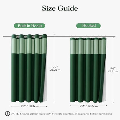 Dynamene Dark Green Hook Free Waffle Shower Curtain & Snap-in Liner,72x99