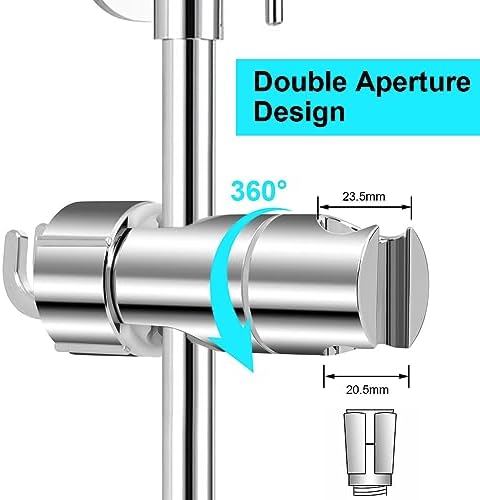 OSDUE Shower Head Holder, 16-27mm Slider Bar Adjustable Shower Head Holder for Slide Bar Slider Clamp Bathroom Replacement, 360 Degree Rotating Sprayer Holder with 2 Hooks, Chrome Finish - Silver