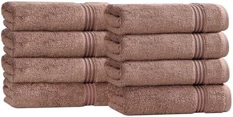 Superior Egyptian Cotton 8-Piece Hand Towel Set, Towel Basics For Quick Dry, Absorbent Small Towels, Facial, Spa, Kitchen, Bathroom Essentials, Apartment, Guest Bath, Soft, Washcloth, Mocha