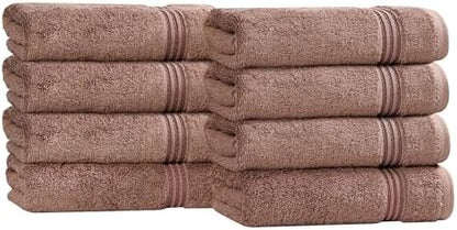 Superior Egyptian Cotton 8-Piece Hand Towel Set, Towel Basics For Quick Dry, Absorbent Small Towels, Facial, Spa, Kitchen, Bathroom Essentials, Apartment, Guest Bath, Soft, Washcloth, Mocha
